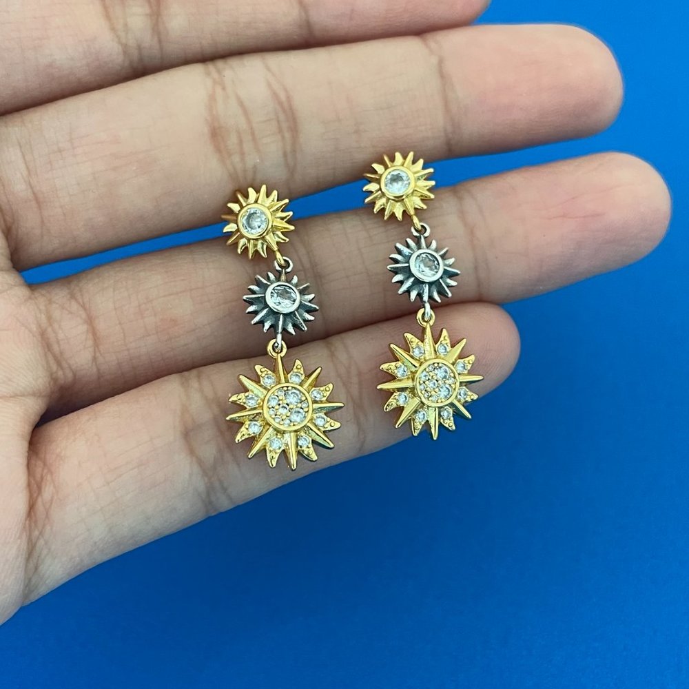 Genuine Pandora | Two-Tone Reversed Sun & Moon Stud Earrings | S925 Ale Sterling